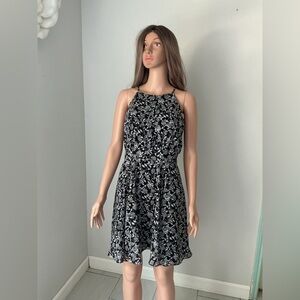 Maison Jules Black & White Floral Halter Mini Dress